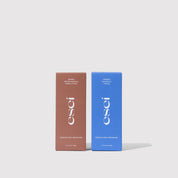 Two skincare product boxes, one brown and one blue, with 'esci' branding on a light gray background.